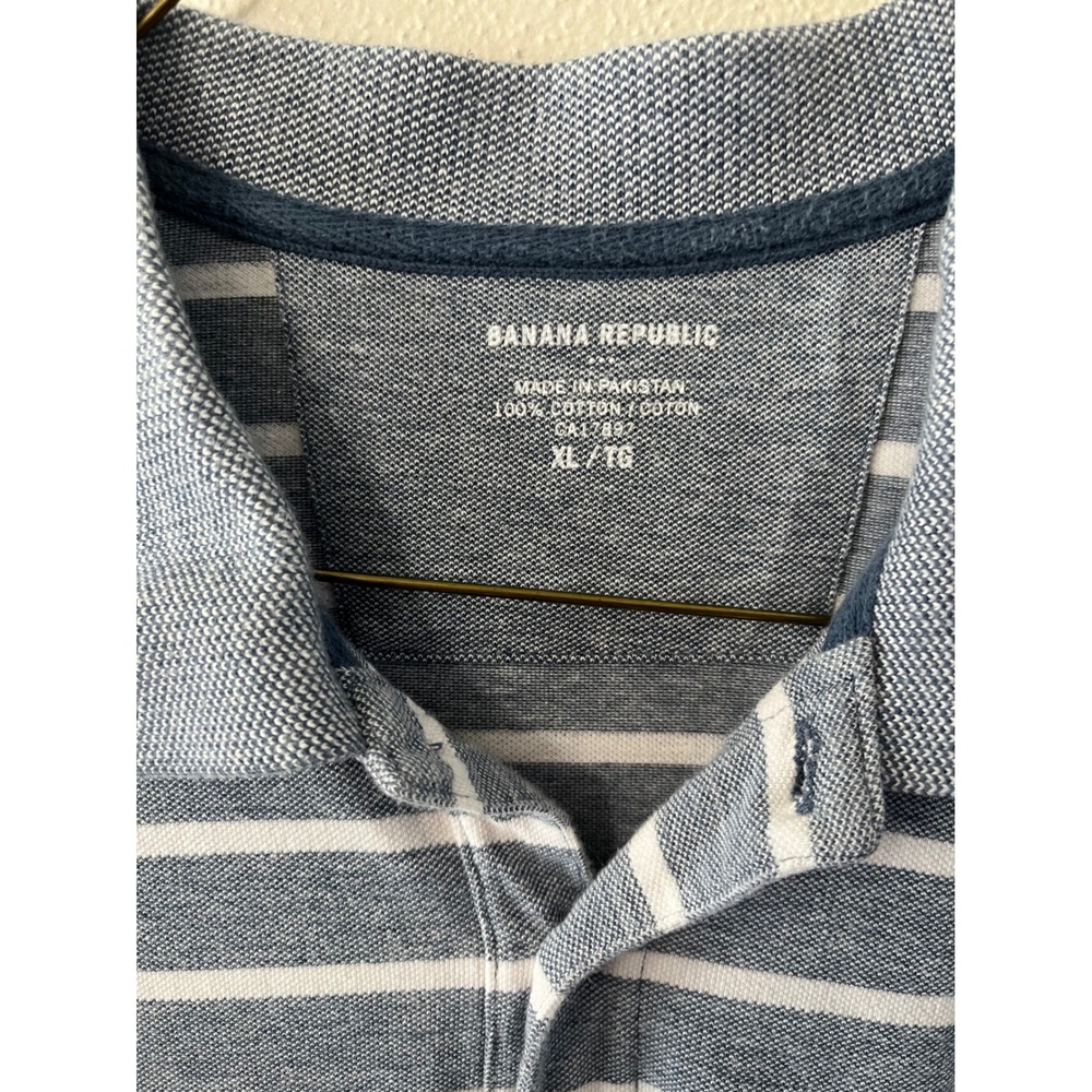 BANANA REPUBLIC Polo Shirt Striped Preppy Men XL Blue White Cotton Short Sleeve - Picture 6 of 6